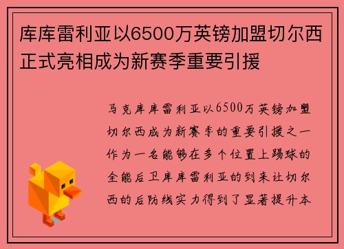 库库雷利亚以6500万英镑加盟切尔西正式亮相成为新赛季重要引援